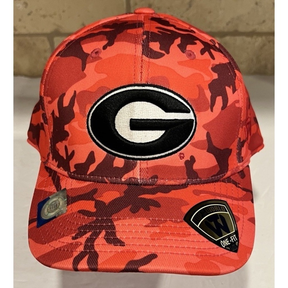 New Top Of The World One Fit Hat Cap Georgia Bulldogs Red Camo Embroidered  L/XL
